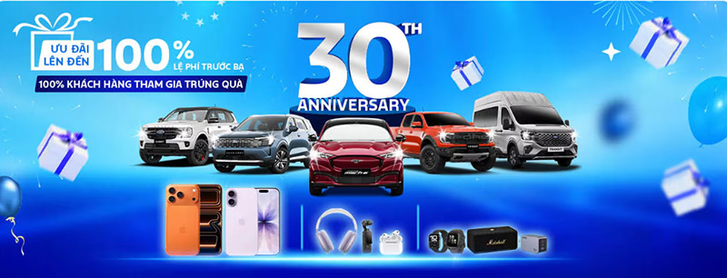 Chương trình khuyến mãi Ford Bắc Ninh tháng 10/2025 - Ưu đãi 100% lệ phí trước bạ, trúng iPhone, Apple Watch, AirPods